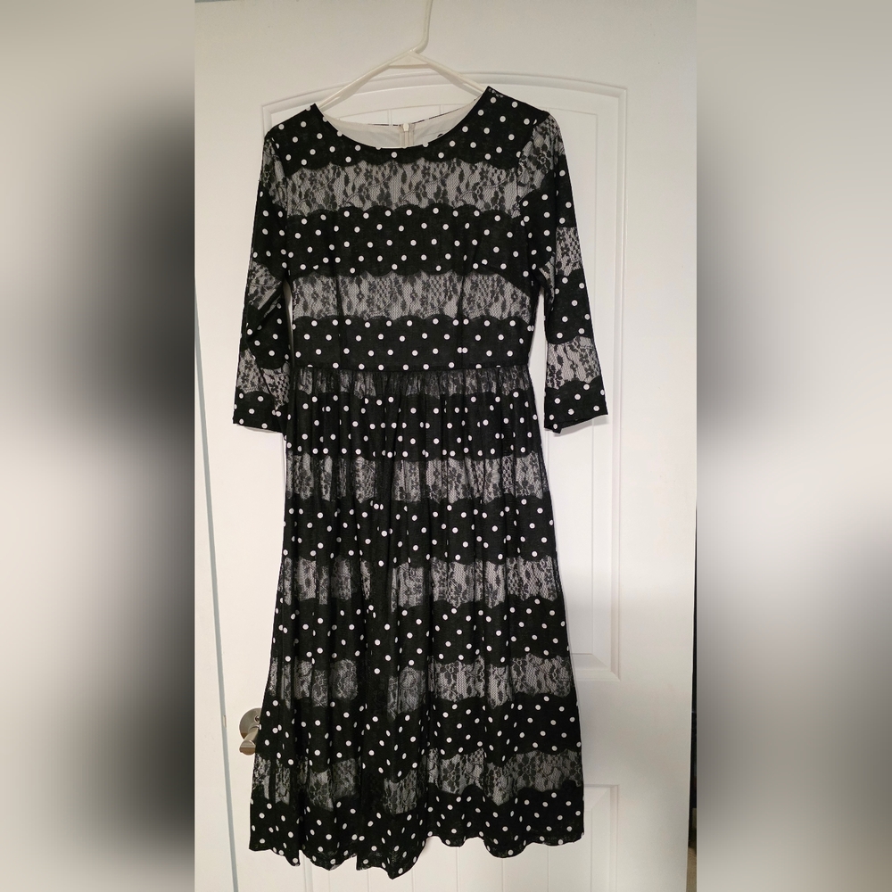 Dainty Jewells Black and White Polka Dot Lace Midi Dress